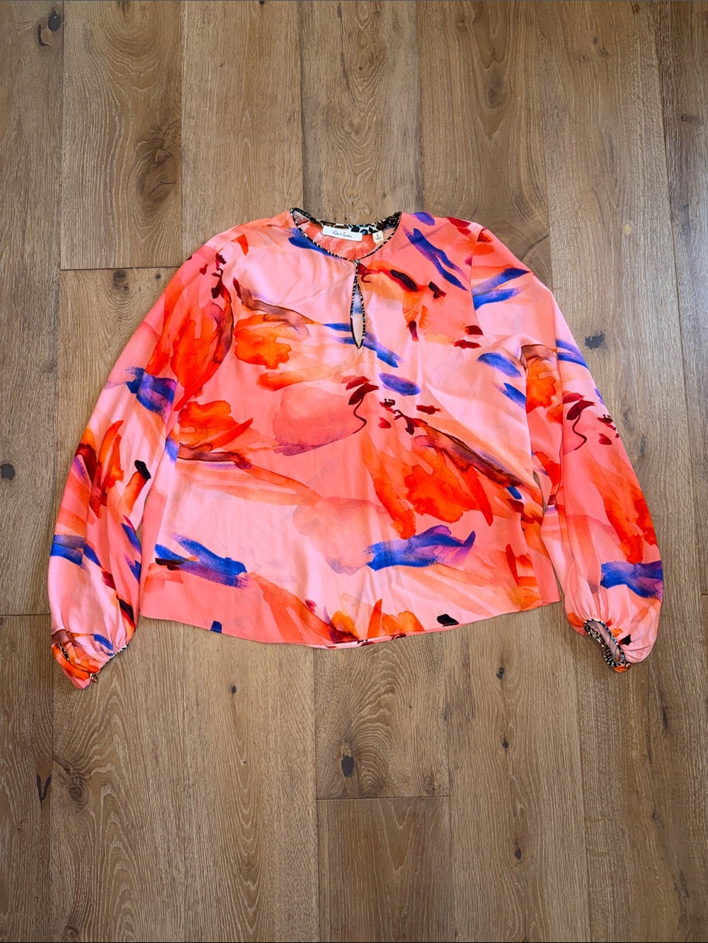 Robert graham silk Vibrant Coral Watercolor Blouse business casual large